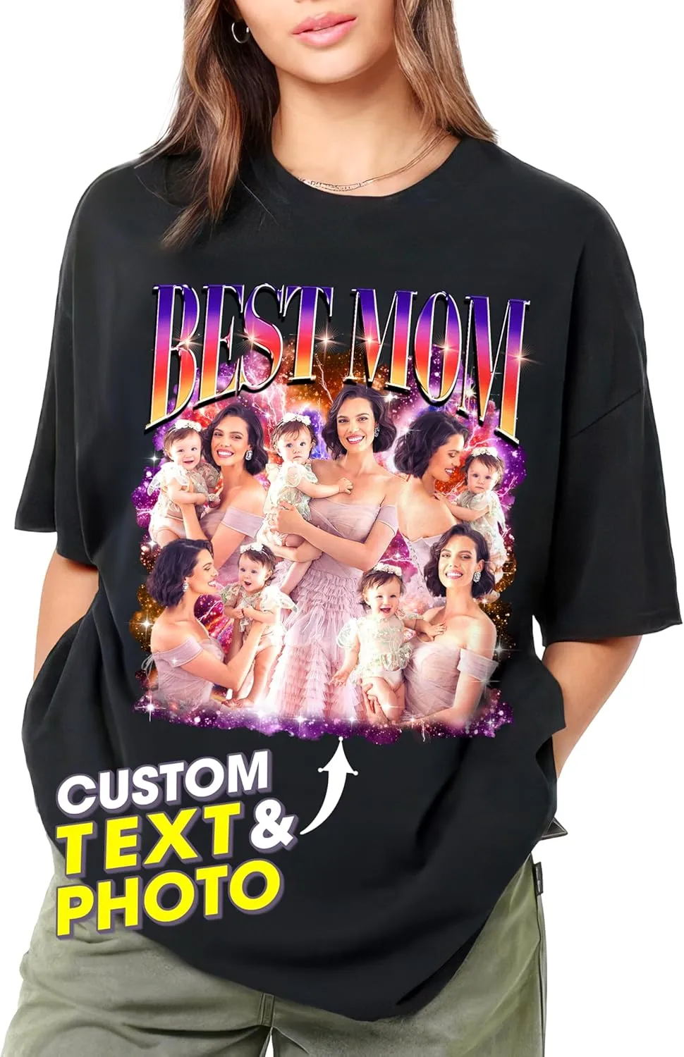JIX & JOKY Custom Shirt with Picture Custom Mothers Day Shirt for Mom Photo Tshirt with Face Gift for Mothers Day Birthday