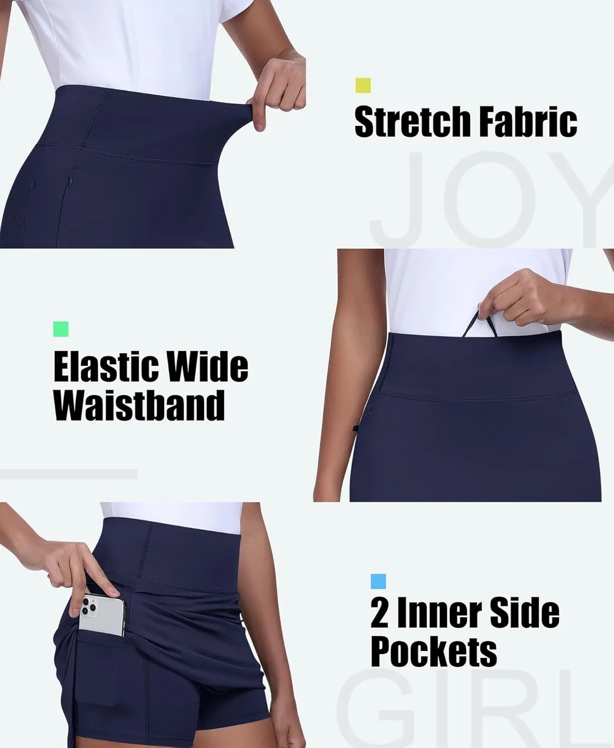 JoyGirl 16" Women Golf Skirts with Shorts Zipper Pockets Tennis Skirt High Waisted Athletic Skorts Skirts