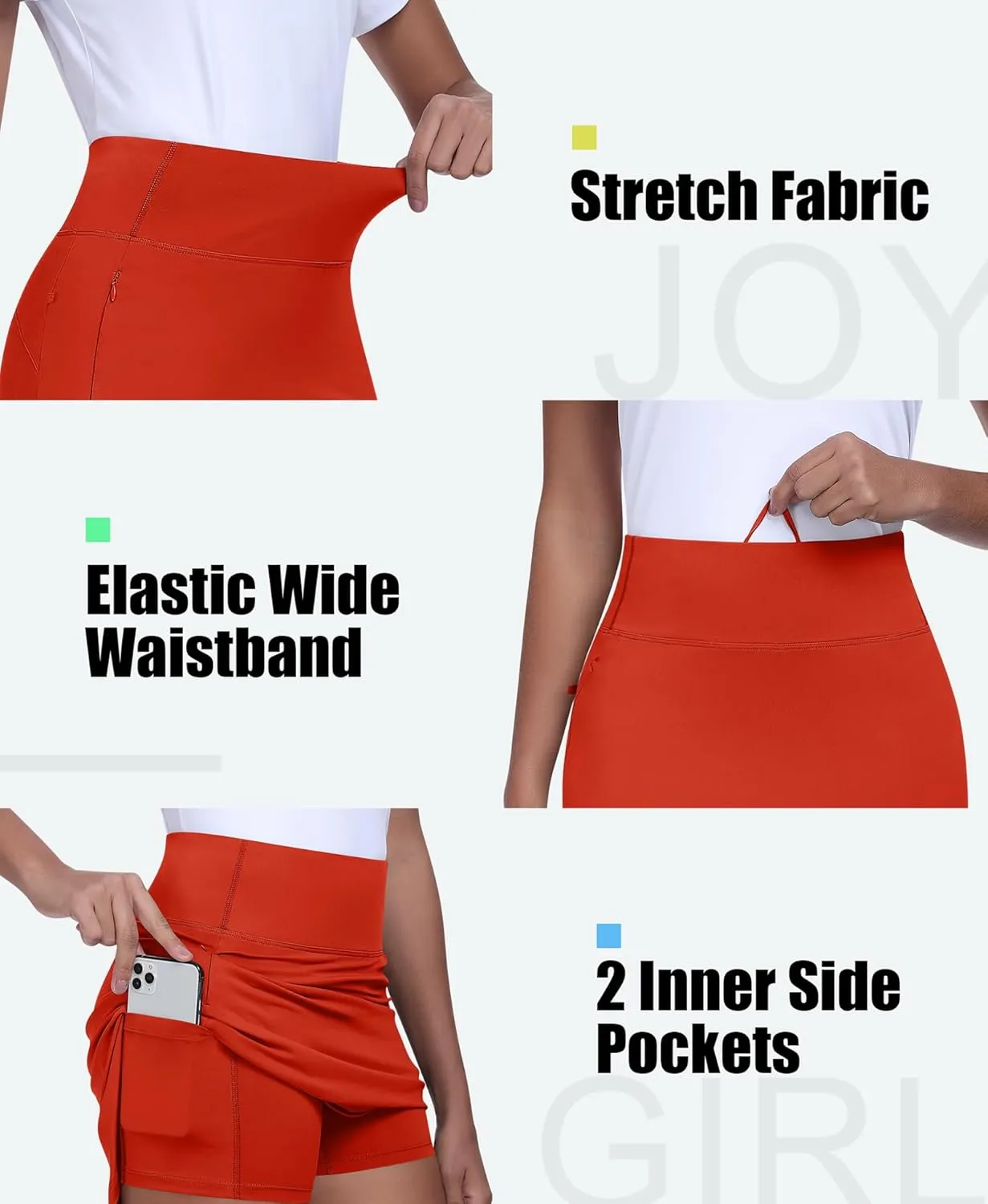 JoyGirl 16" Women Golf Skirts with Shorts Zipper Pockets Tennis Skirt High Waisted Athletic Skorts Skirts
