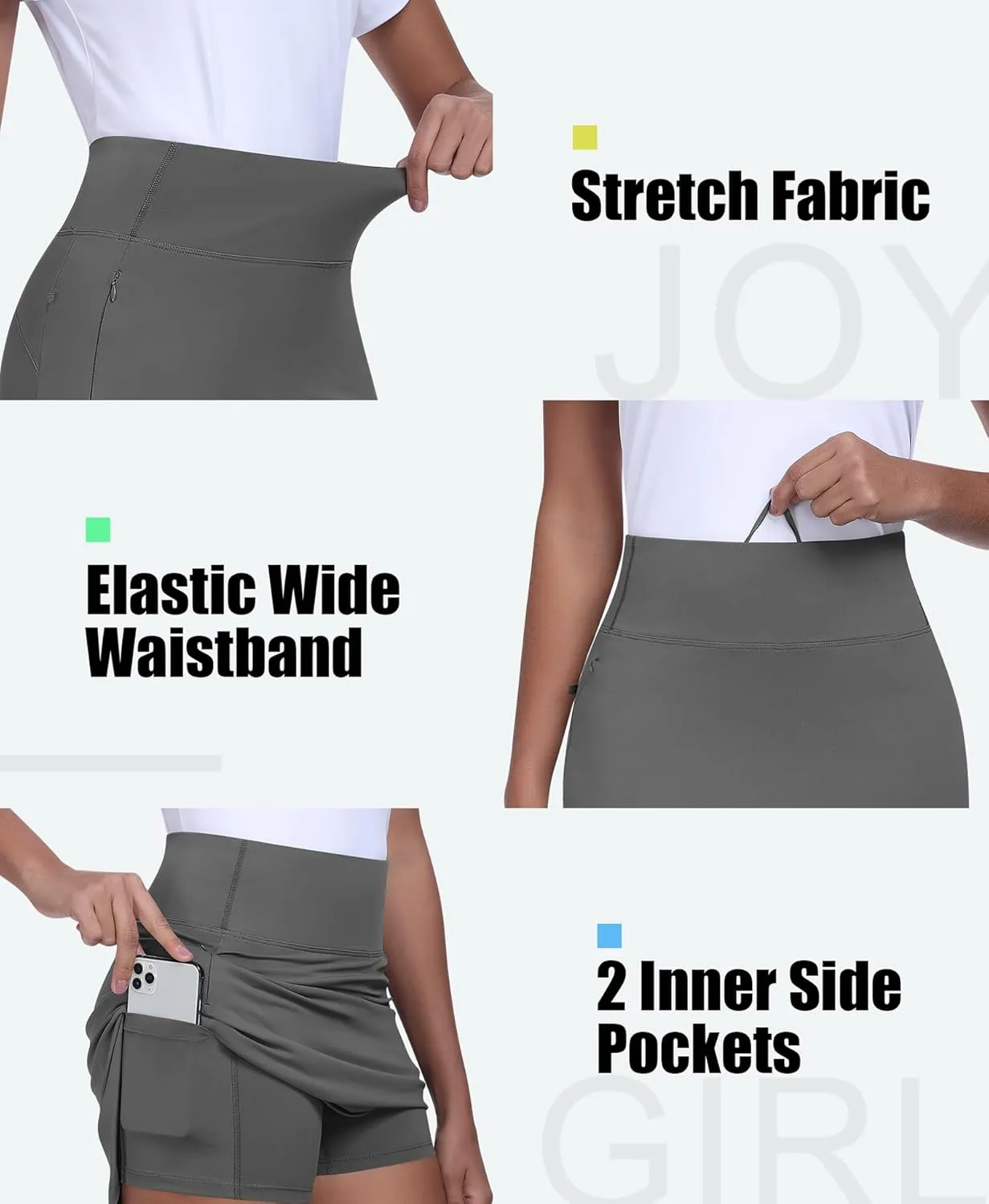 JoyGirl 16" Women Golf Skirts with Shorts Zipper Pockets Tennis Skirt High Waisted Athletic Skorts Skirts