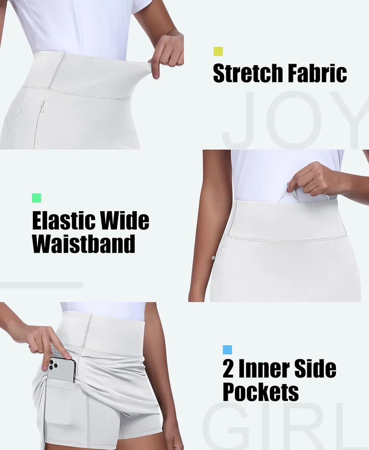 JoyGirl 16" Women Golf Skirts with Shorts Zipper Pockets Tennis Skirt High Waisted Athletic Skorts Skirts