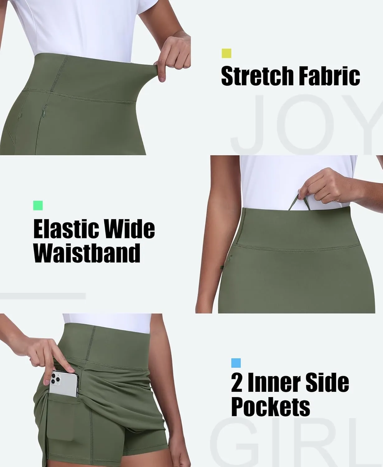 JoyGirl 16" Women Golf Skirts with Shorts Zipper Pockets Tennis Skirt High Waisted Athletic Skorts Skirts