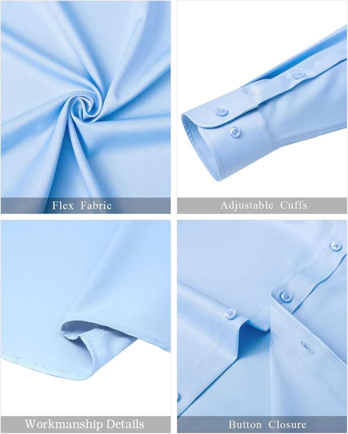 J.VER Mens Banded Collar Dress Shirts Long Sleeve Button Down Mandarin Collar Shirt Solid Stretch Shirt with Pocket