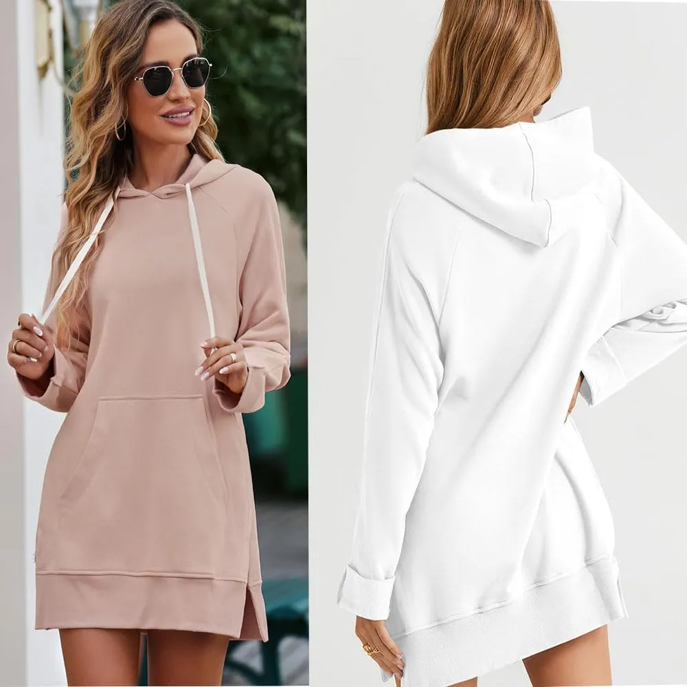 Kapley The Warmy Oversized Hoodie Dress Women, First Ones Oversized Hoodies, Women's Casual Long Sleeve Split Hem with Pocket