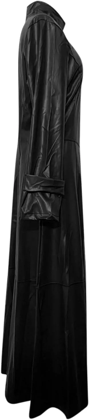 KELYWELL PU Faux Leather Jacket for Women Sexy Plus Size Trench Coat Cool Moto Jackets Zipper Overcoat Maxi Jacket Dress