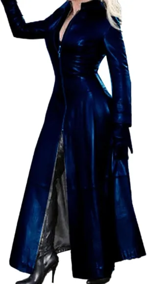 KELYWELL PU Faux Leather Jacket for Women Sexy Plus Size Trench Coat Cool Moto Jackets Zipper Overcoat Maxi Jacket Dress