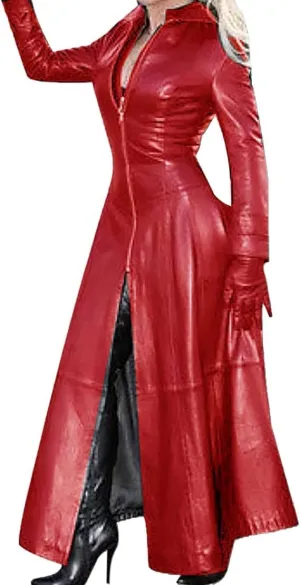KELYWELL PU Faux Leather Jacket for Women Sexy Plus Size Trench Coat Cool Moto Jackets Zipper Overcoat Maxi Jacket Dress