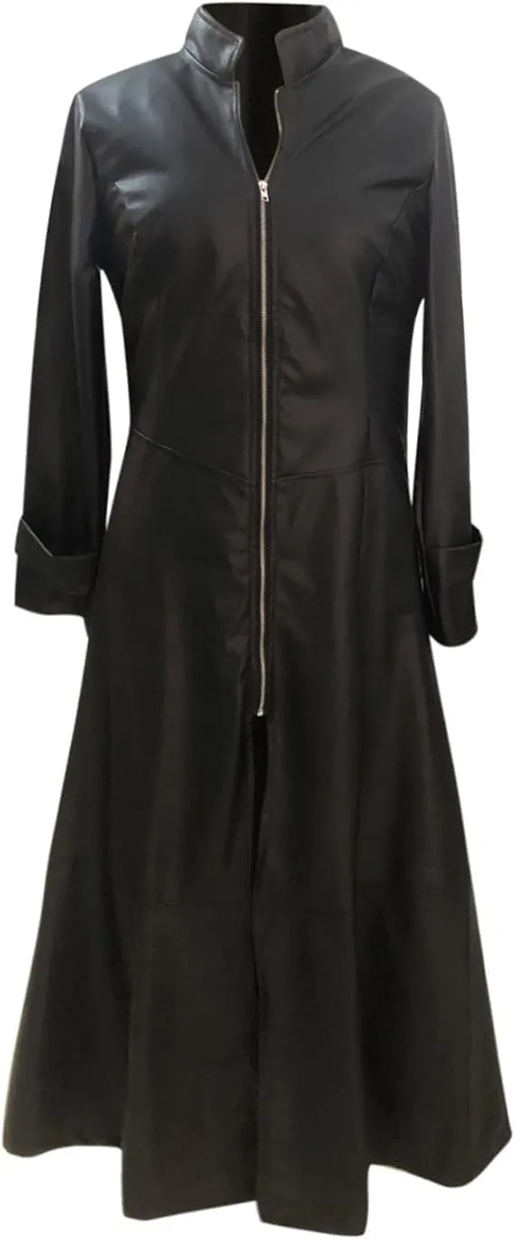 KELYWELL PU Faux Leather Jacket for Women Sexy Plus Size Trench Coat Cool Moto Jackets Zipper Overcoat Maxi Jacket Dress