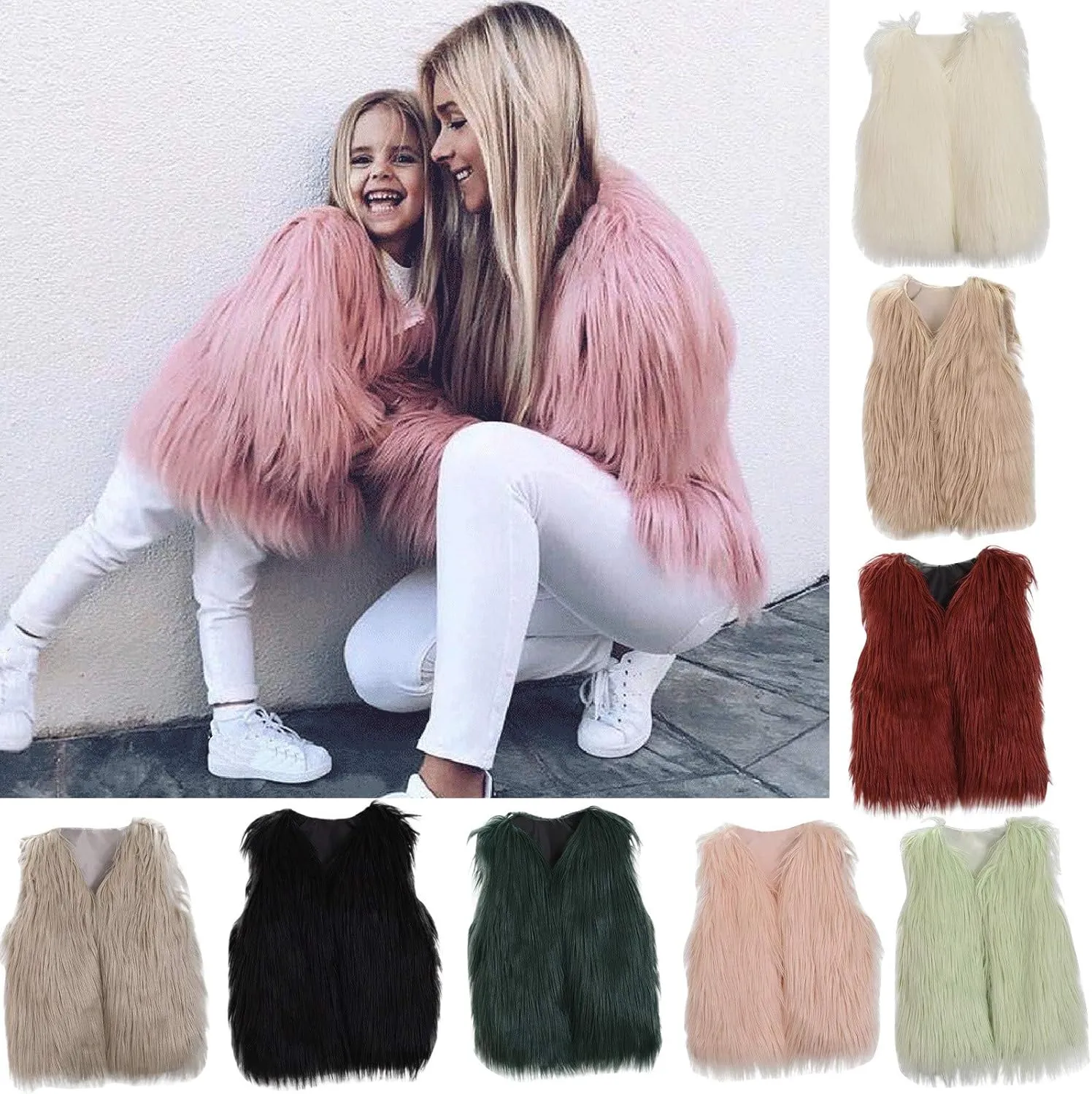 Kids Girl Faux Fur Vest Coat Toddler Winter Fleece Fuzzy Furry Jacket Sleeveless Coat Thick Warm Waistcoat Outwear