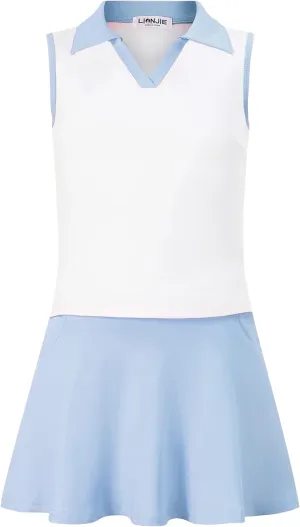 Kids Girls Tennis Golf Dress Outfit Sleeveless Dress with Pockets Athletic Skorts and Polo Tank Top Sets