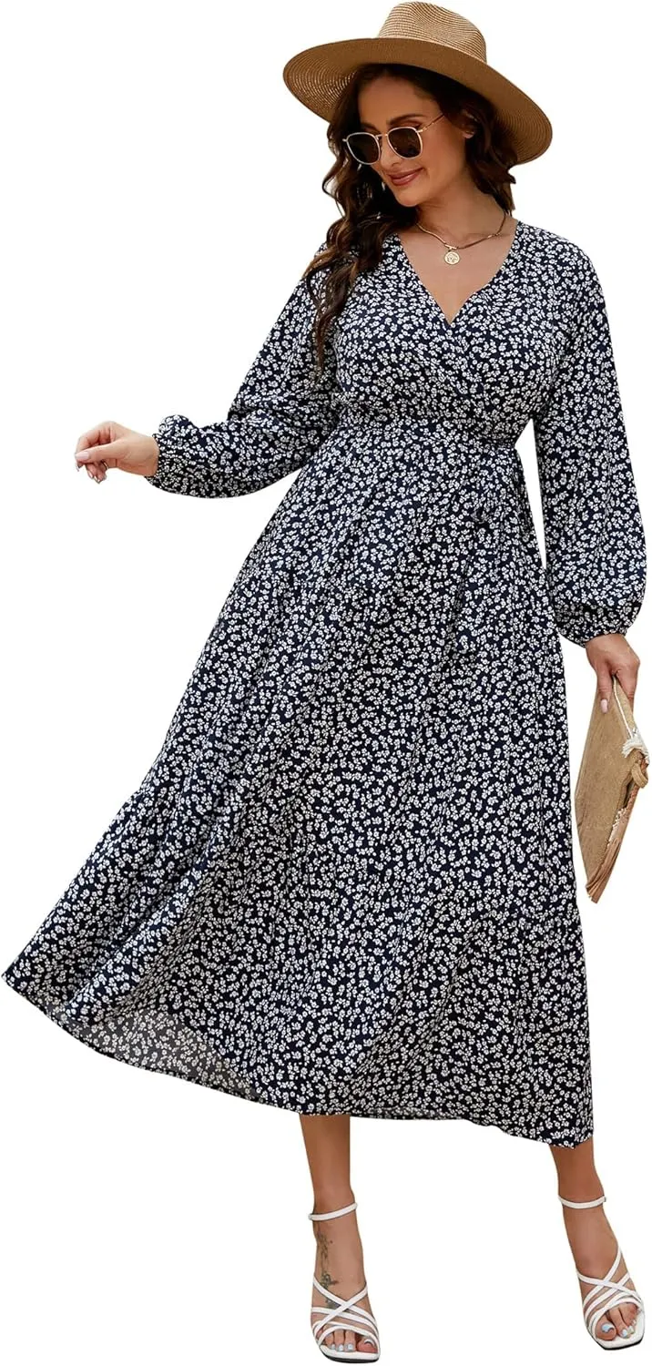 KOJOOIN Women's V Neck Maxi Dress