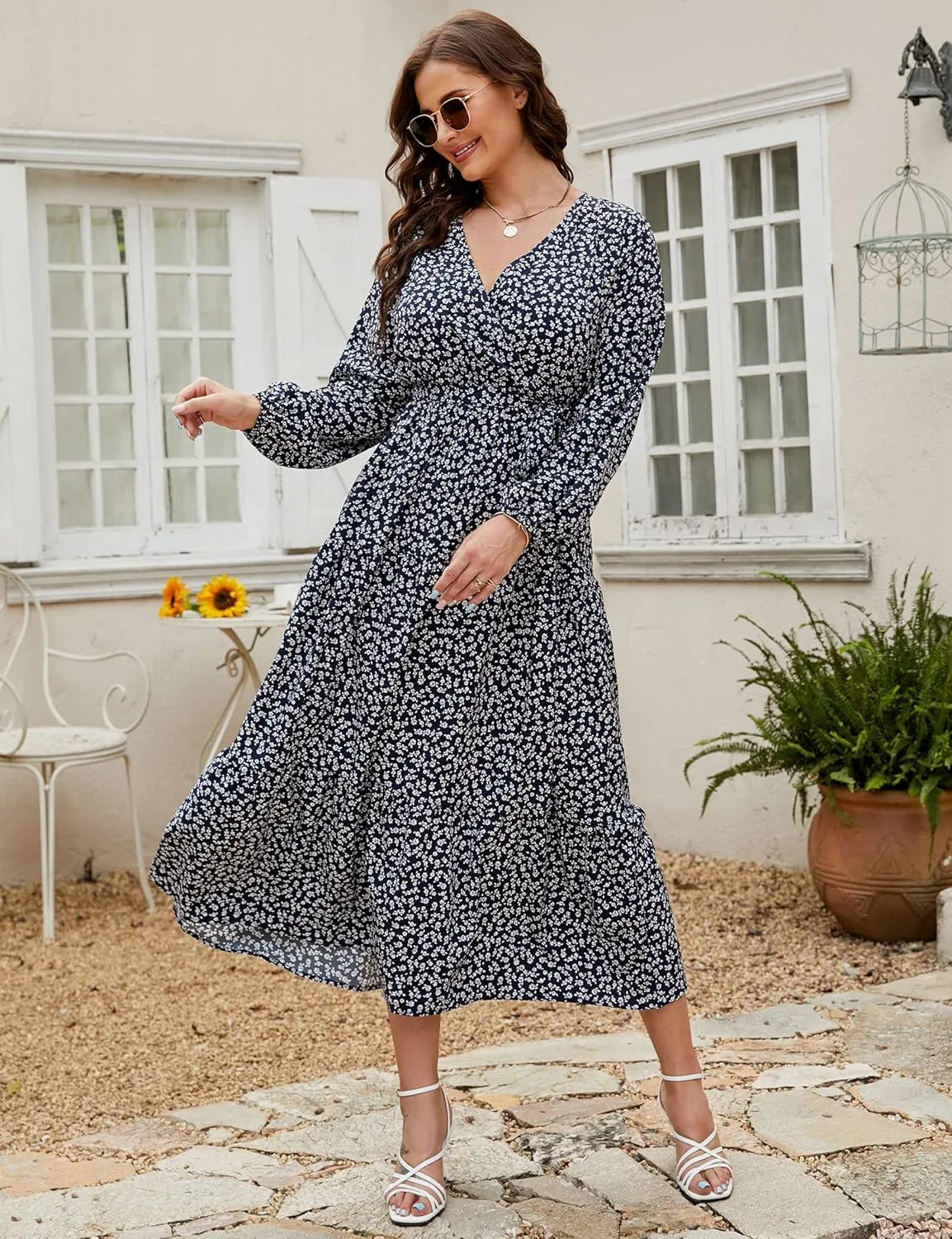KOJOOIN Women's V Neck Maxi Dress