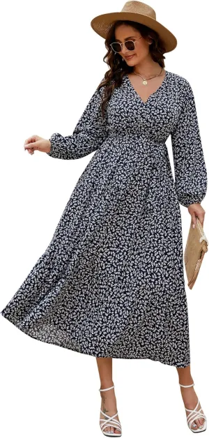 KOJOOIN Women's V Neck Maxi Dress