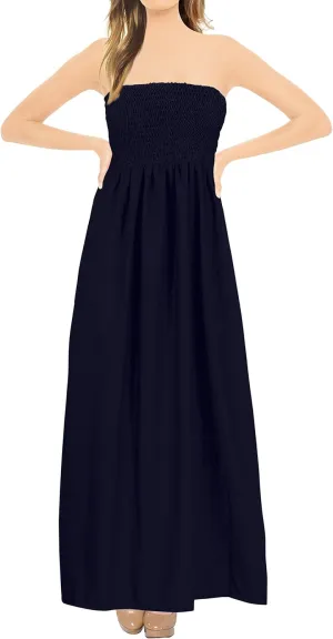 LA LEELA Women's Tube Dress Maxi Solid Smock