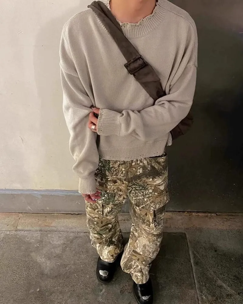 LaurelTree Camo Cargo Pants Straight Wide Leg Trousers Jeans Joggers Sweatpants with Pockets Stretch Fabric Woman Man