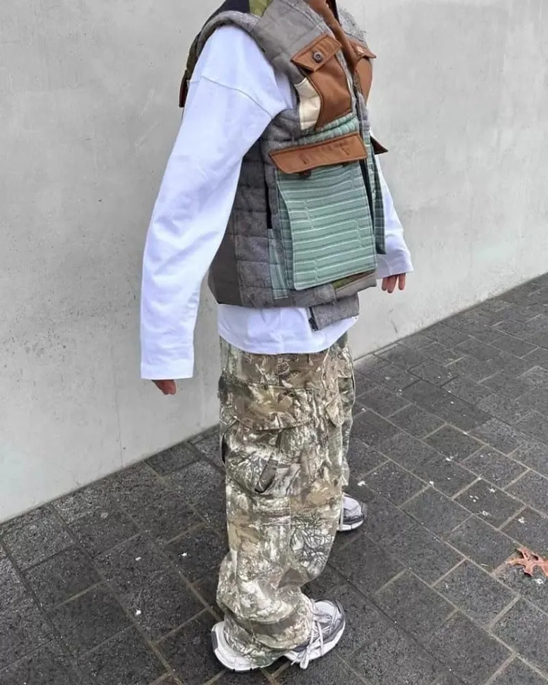 LaurelTree Camo Cargo Pants Straight Wide Leg Trousers Jeans Joggers Sweatpants with Pockets Stretch Fabric Woman Man