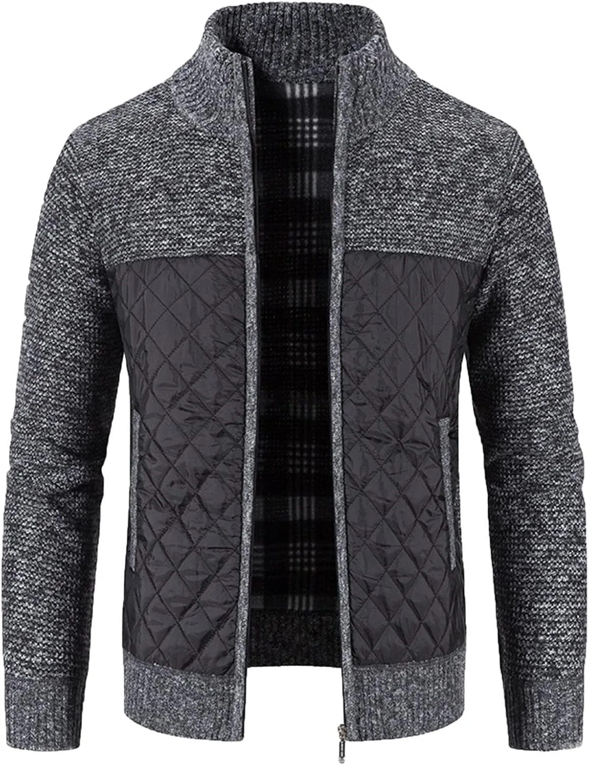 LCMTWX Men's Thick Thermal Winter Jacket Stand Collar Knitted Splice Sweater Coat Casual Cardigan Stylish Mens Puffer