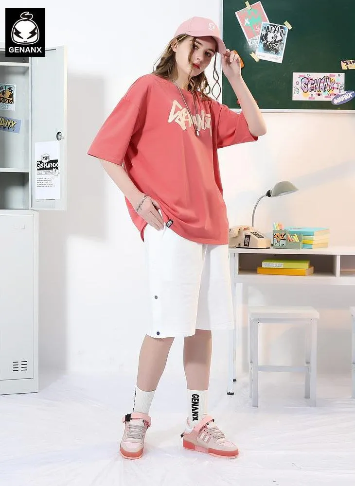Letter Print Drop-Shoulder Sleeve Minimalist T-Shirt