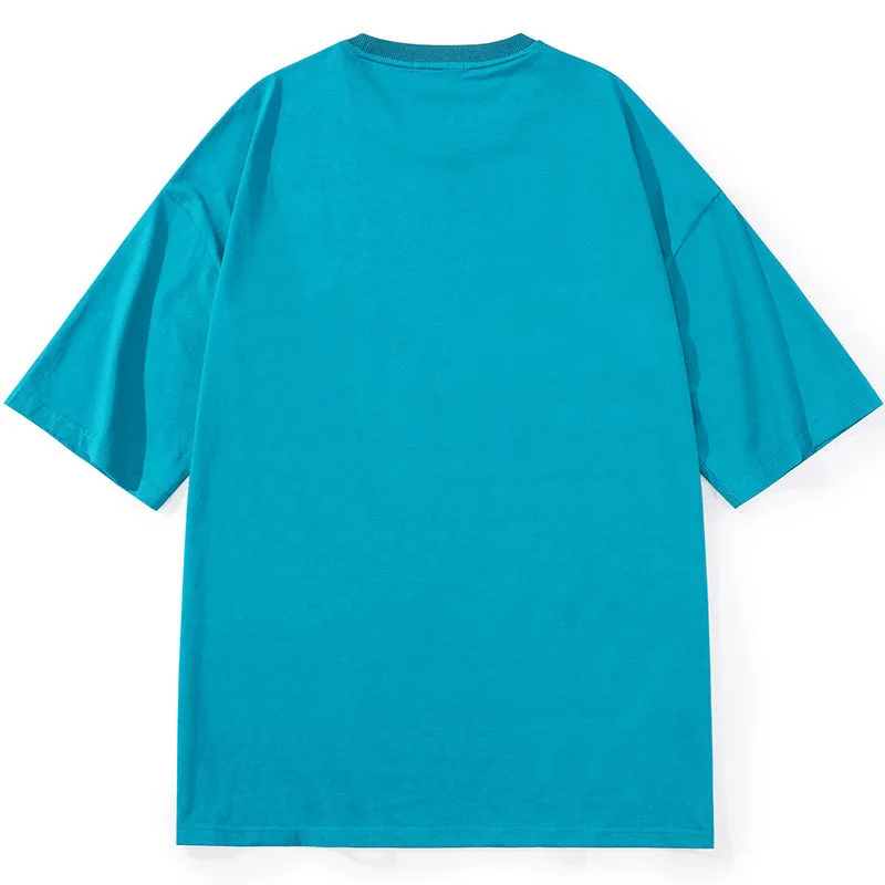 Letter Print Drop-Shoulder Sleeve Minimalist T-Shirt