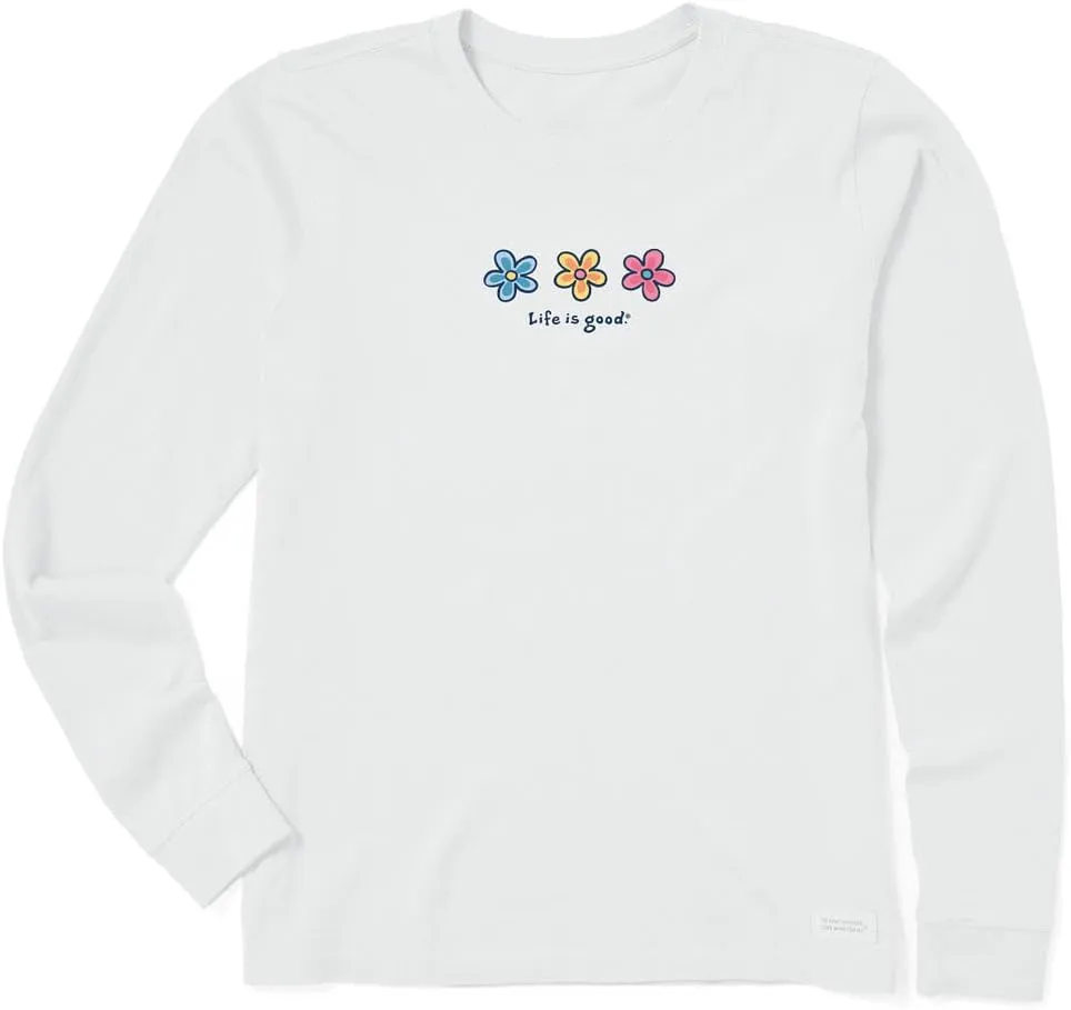 Life is Good Women's Crusher Tee, Long Sleeve Cotton Graphic T-Shirts, Three Daisies