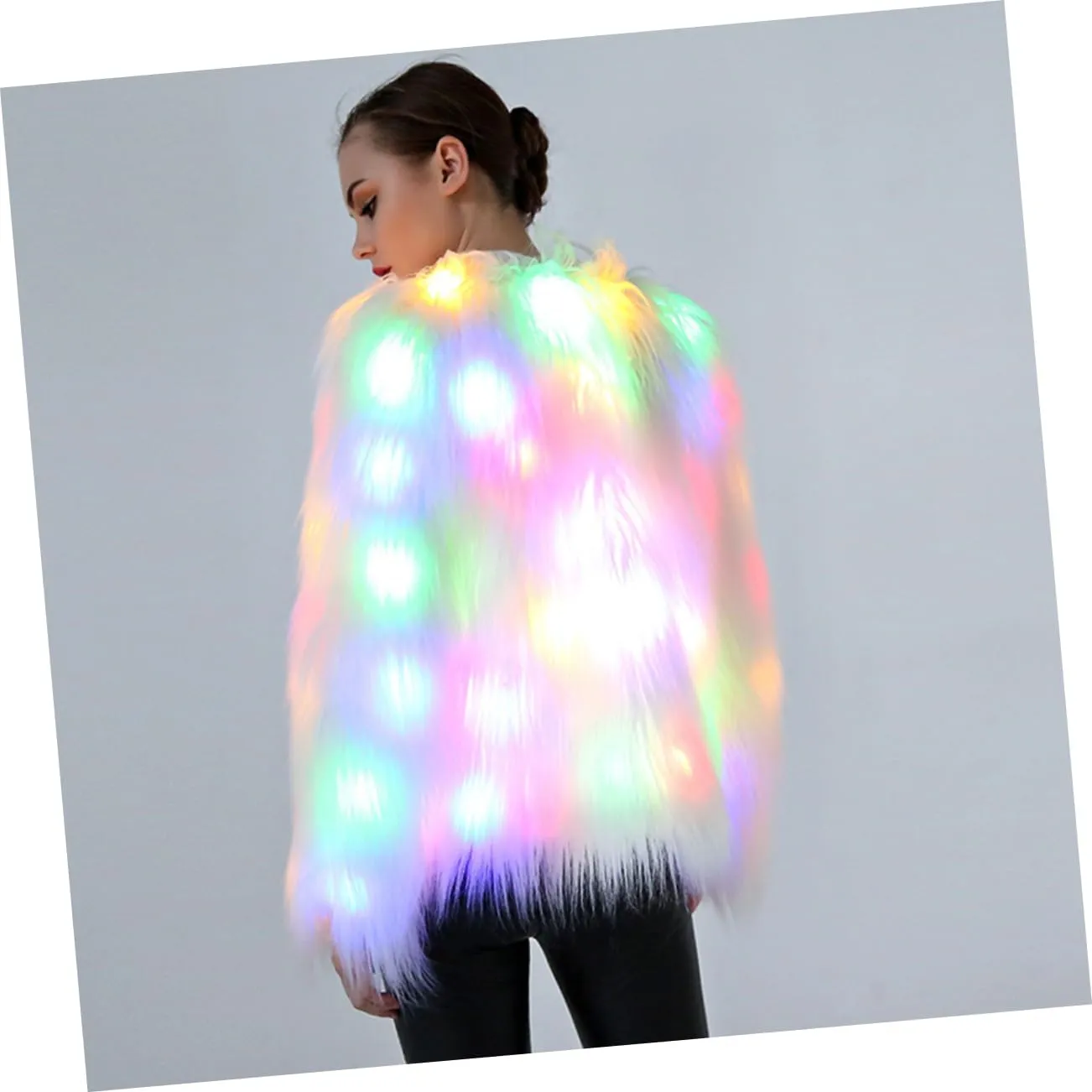 LIFKOME LED Fur Coat Women Faux Fur Coat Light up Fuzzy LED Furry Jacket Fancy Dress Party Dress up LED Outwear