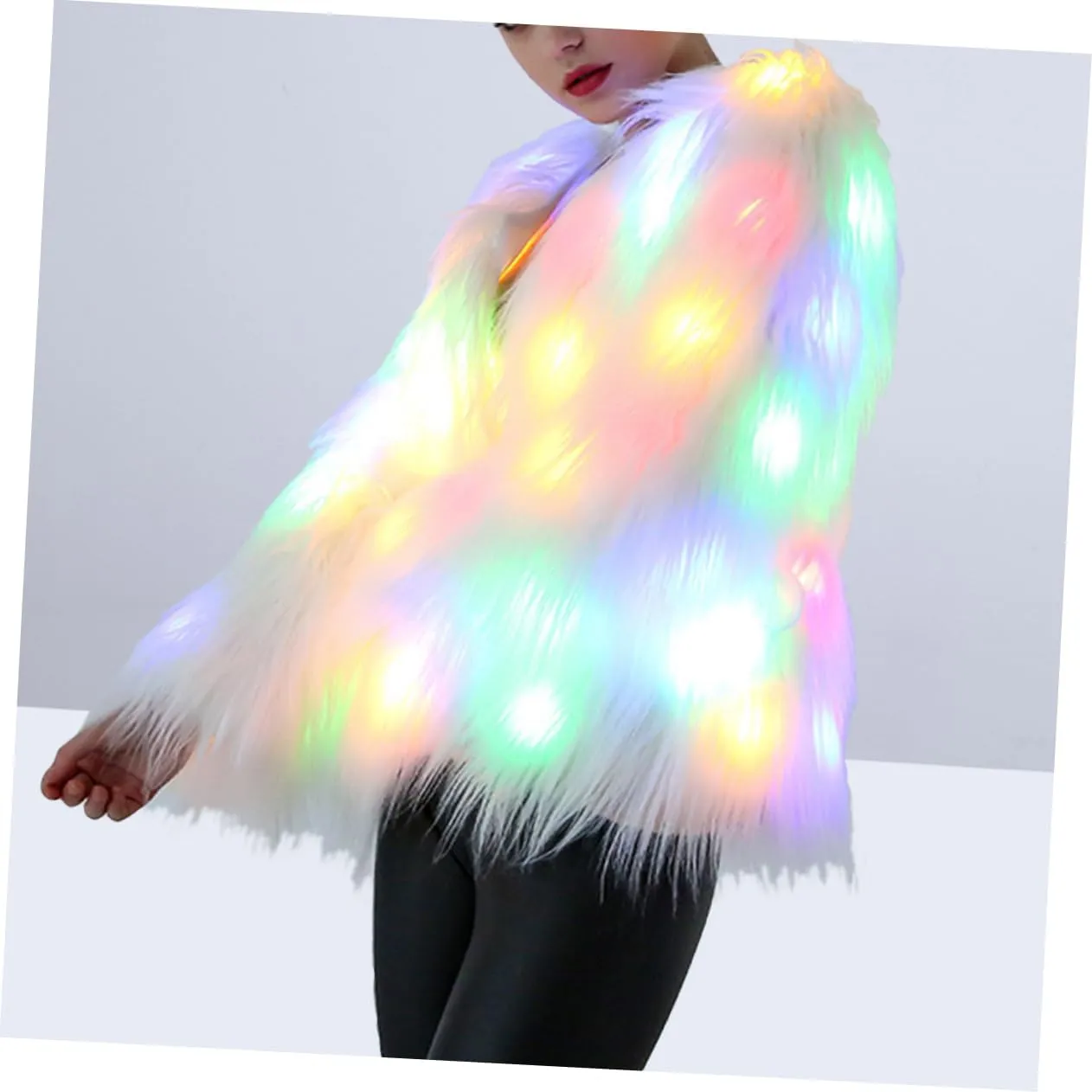 LIFKOME LED Fur Coat Women Faux Fur Coat Light up Fuzzy LED Furry Jacket Fancy Dress Party Dress up LED Outwear
