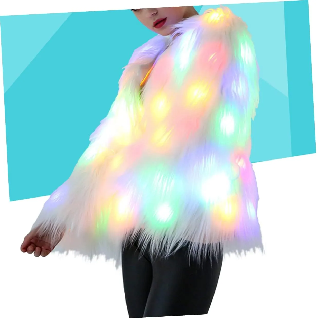 LIFKOME LED Fur Coat Women Faux Fur Coat Light up Fuzzy LED Furry Jacket Fancy Dress Party Dress up LED Outwear