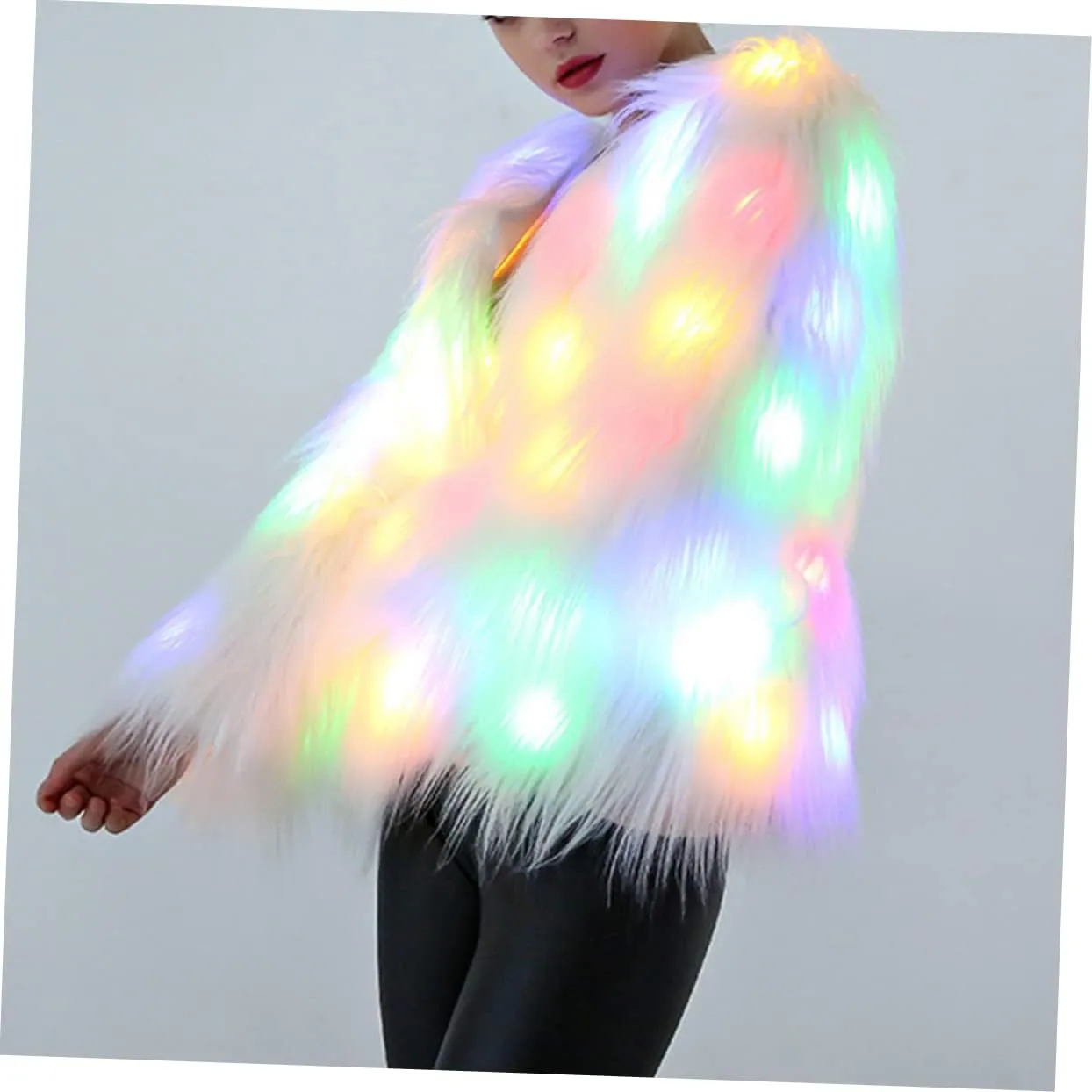 LIFKOME LED Fur Coat Women Faux Fur Coat Light up Fuzzy LED Furry Jacket Fancy Dress Party Dress up LED Outwear