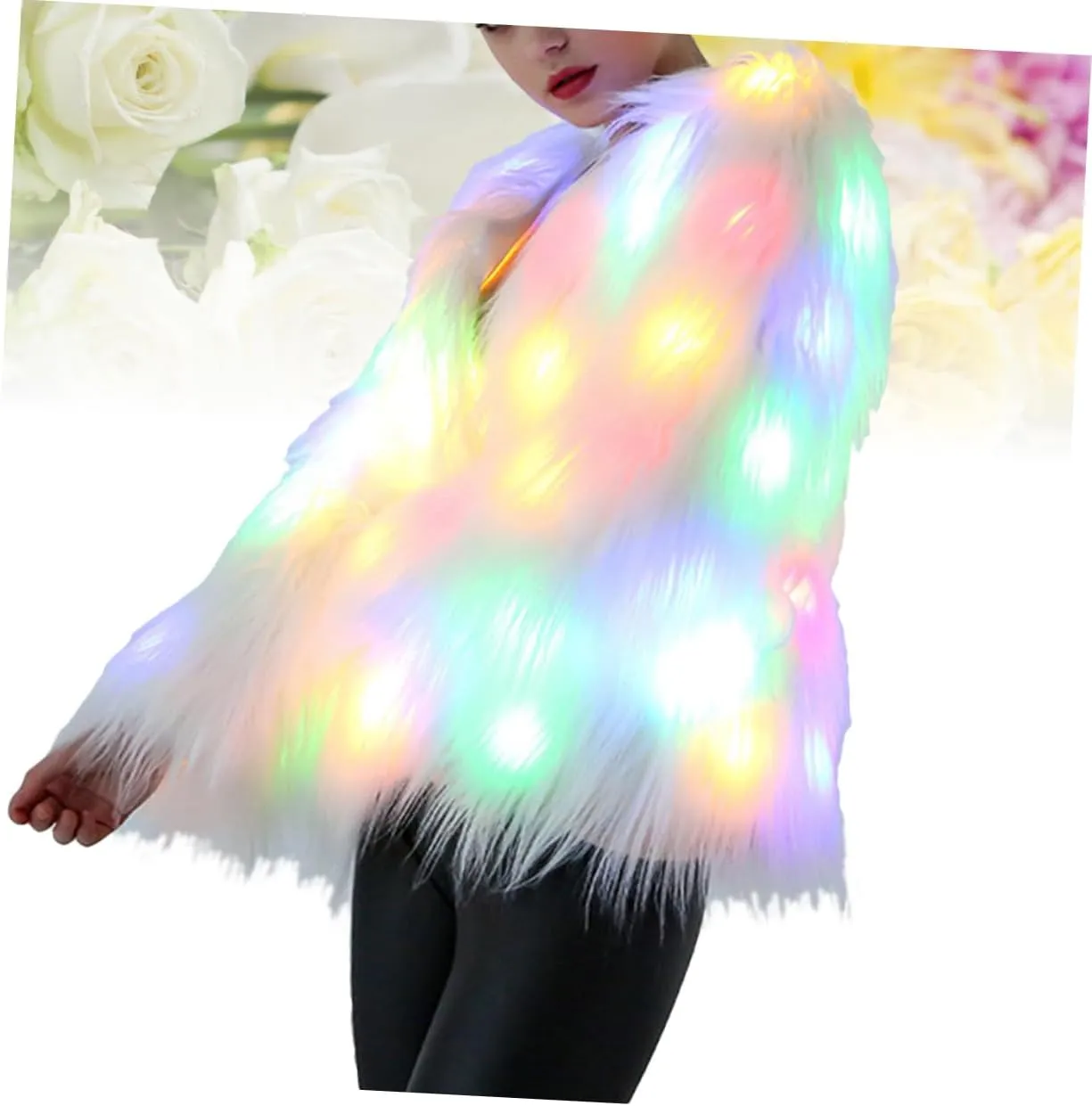 LIFKOME LED Fur Coat Women Faux Fur Coat Light up Fuzzy LED Furry Jacket Fancy Dress Party Dress up LED Outwear