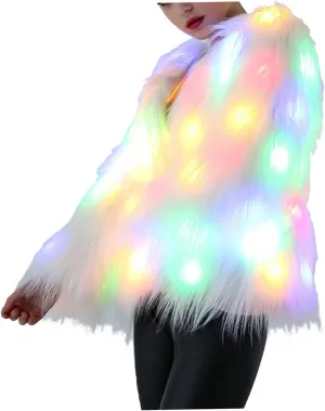 LIFKOME LED Fur Coat Women Faux Fur Coat Light up Fuzzy LED Furry Jacket Fancy Dress Party Dress up LED Outwear