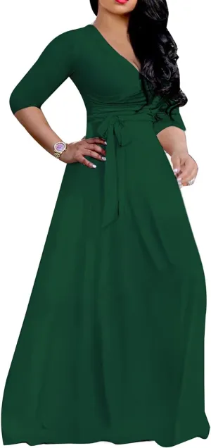 LightlyKiss Plus-Size Maxi Dresses for Women African Summer 3/4 Sleeves Beach Sundress with Pockets