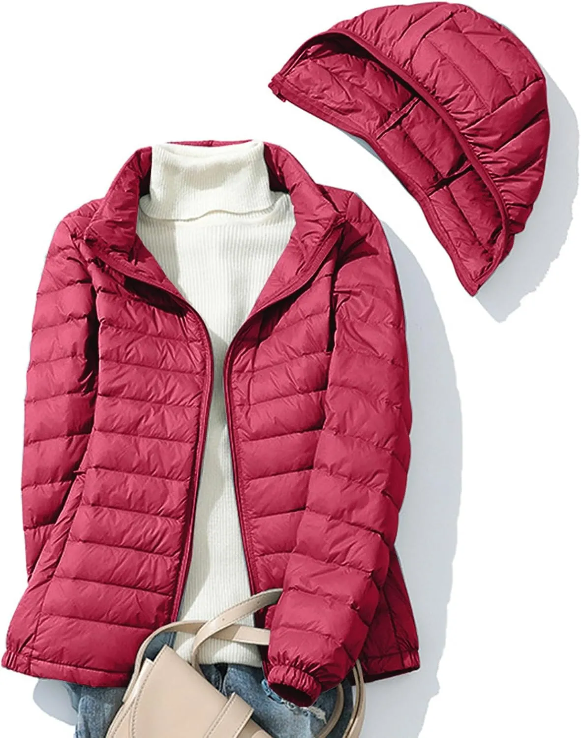Lightweight Jackets For Women With Hood Long Sleeve Trendy Zip Solid Color Down Coat Winter Warm Casual Puffer Jacket