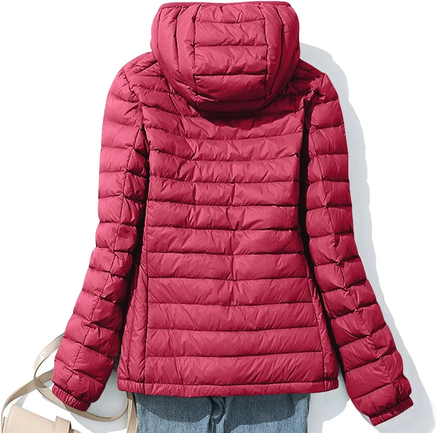 Lightweight Jackets For Women With Hood Long Sleeve Trendy Zip Solid Color Down Coat Winter Warm Casual Puffer Jacket