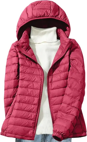 Lightweight Jackets For Women With Hood Long Sleeve Trendy Zip Solid Color Down Coat Winter Warm Casual Puffer Jacket