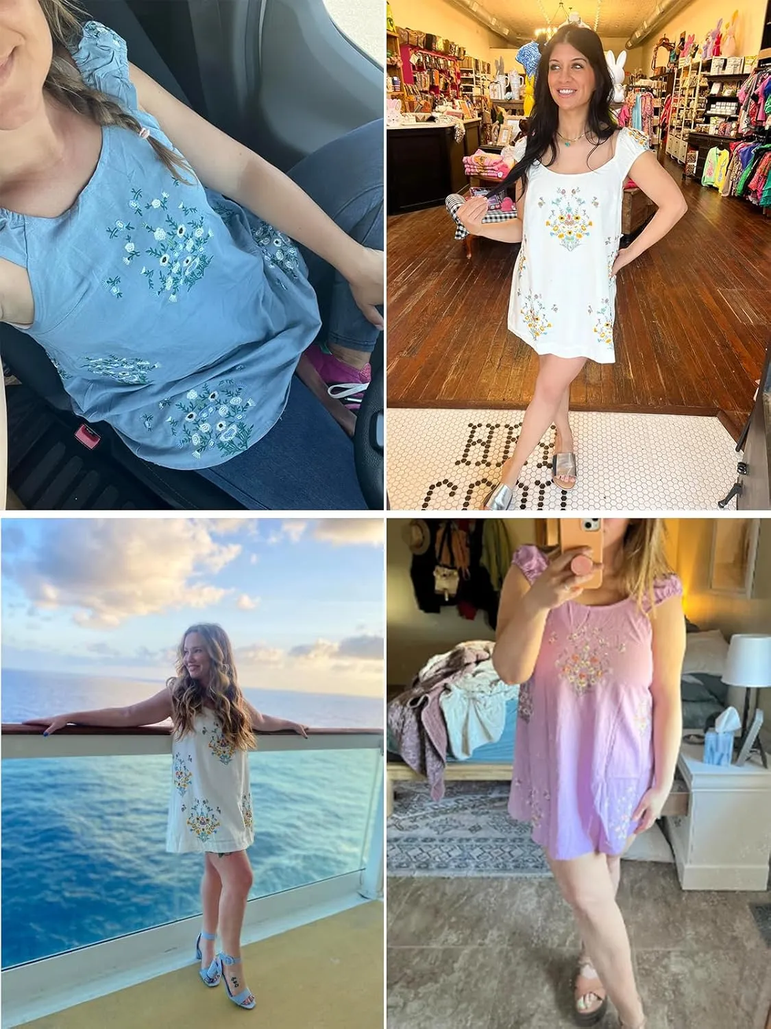 Linen Mini Cute Dress Womens Floral Embroidered Dress with Crew Neck and Sleeveless Casual Guest Vintage Dresses