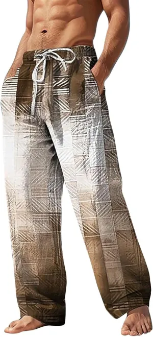 Linen Pants for Men Side Button Casual Pants Plain Straight Leg Trousers Open Bottom Summer Beach Vacation Slacks