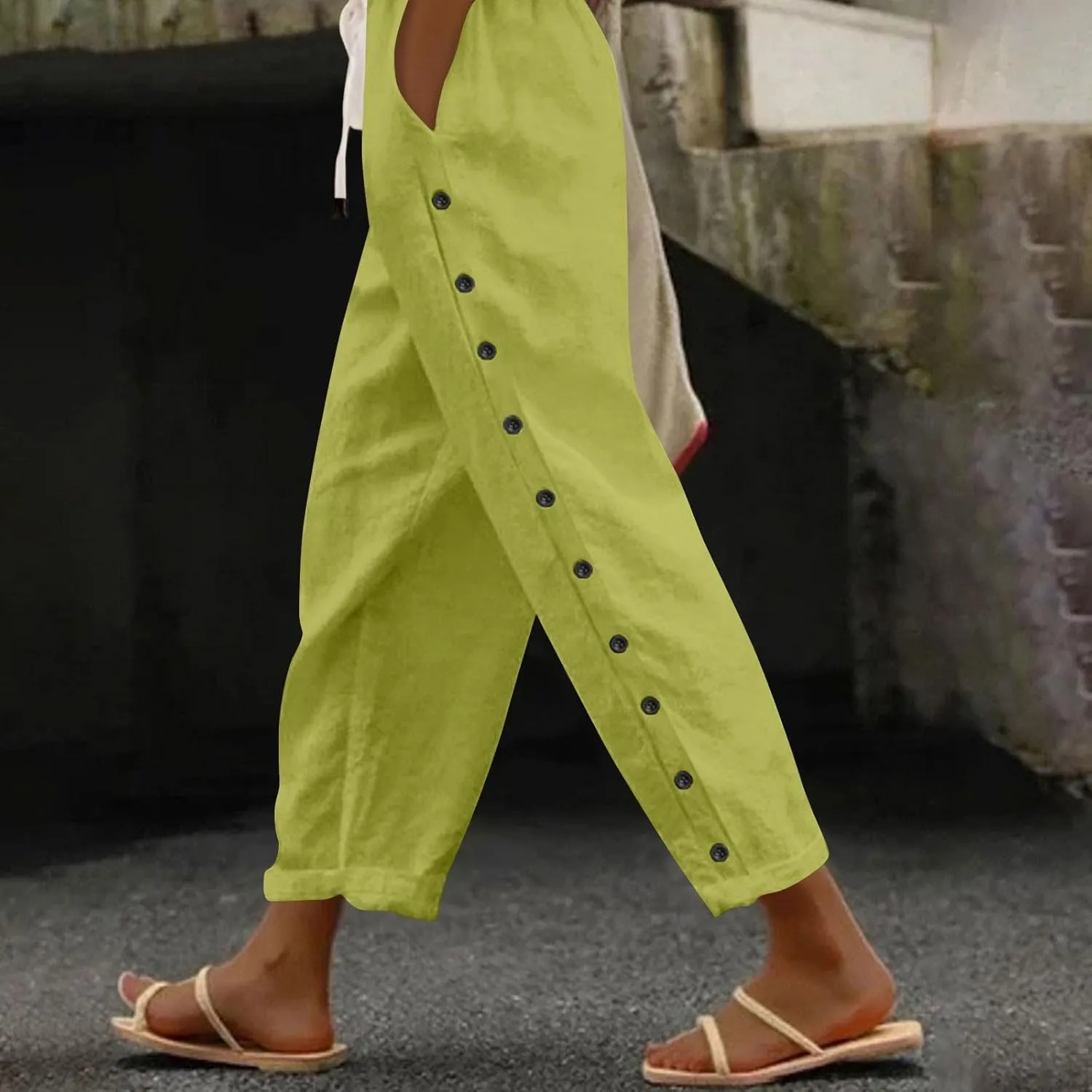 Linen Pants for Women, Casual Pants Peasant Straight Leg Linen Trendy Elastic