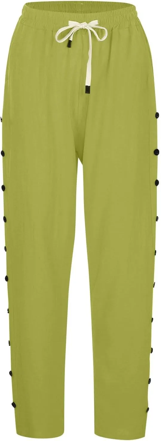 Linen Pants for Women, Casual Pants Peasant Straight Leg Linen Trendy Elastic