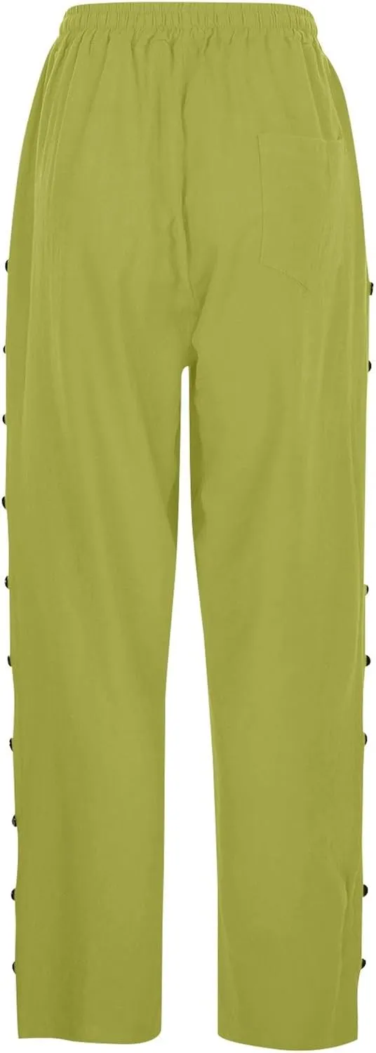 Linen Pants for Women, Casual Pants Peasant Straight Leg Linen Trendy Elastic
