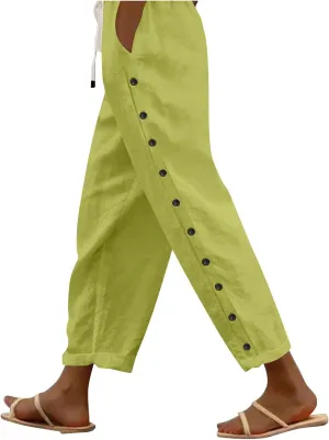 Linen Pants for Women, Casual Pants Peasant Straight Leg Linen Trendy Elastic