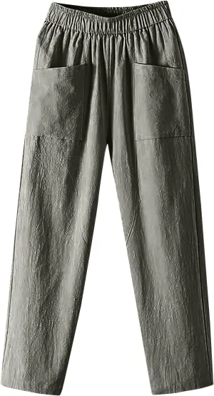 Linen Pants for Women, Pants Women Peasant Linen Casual Straight Leg Plaid