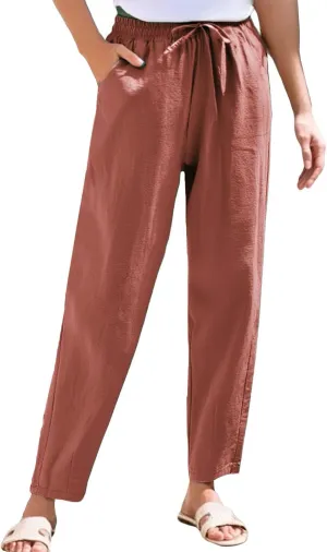 Linen Pants for Women, Straight Leg Peasant Pants Plus Size Casual Linen