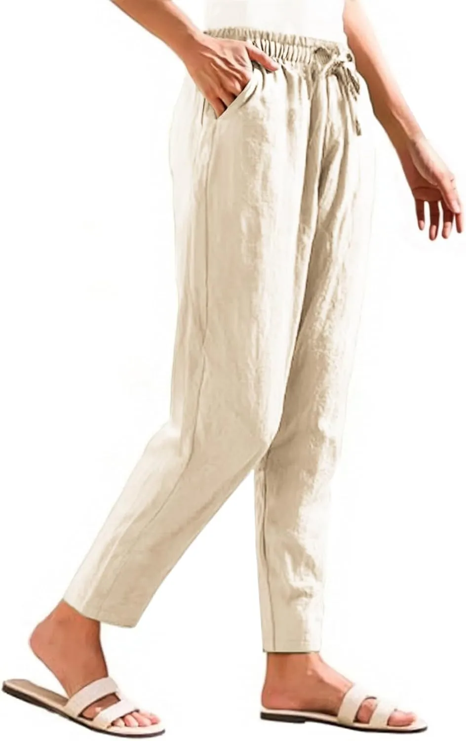 Linen Pants for Women, Straight Leg Peasant Pants Plus Size Casual Linen