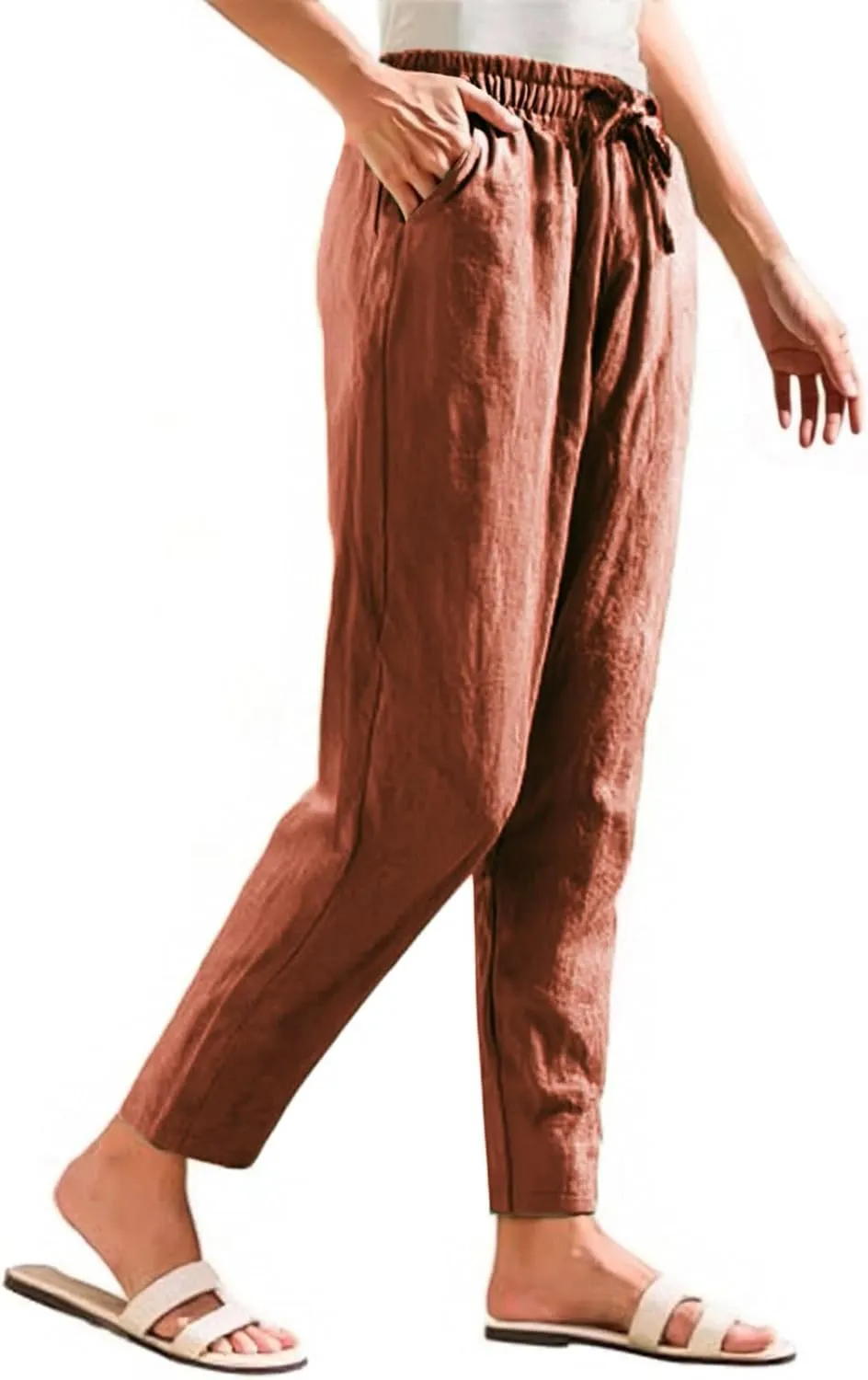 Linen Pants for Women, Straight Leg Peasant Pants Plus Size Casual Linen