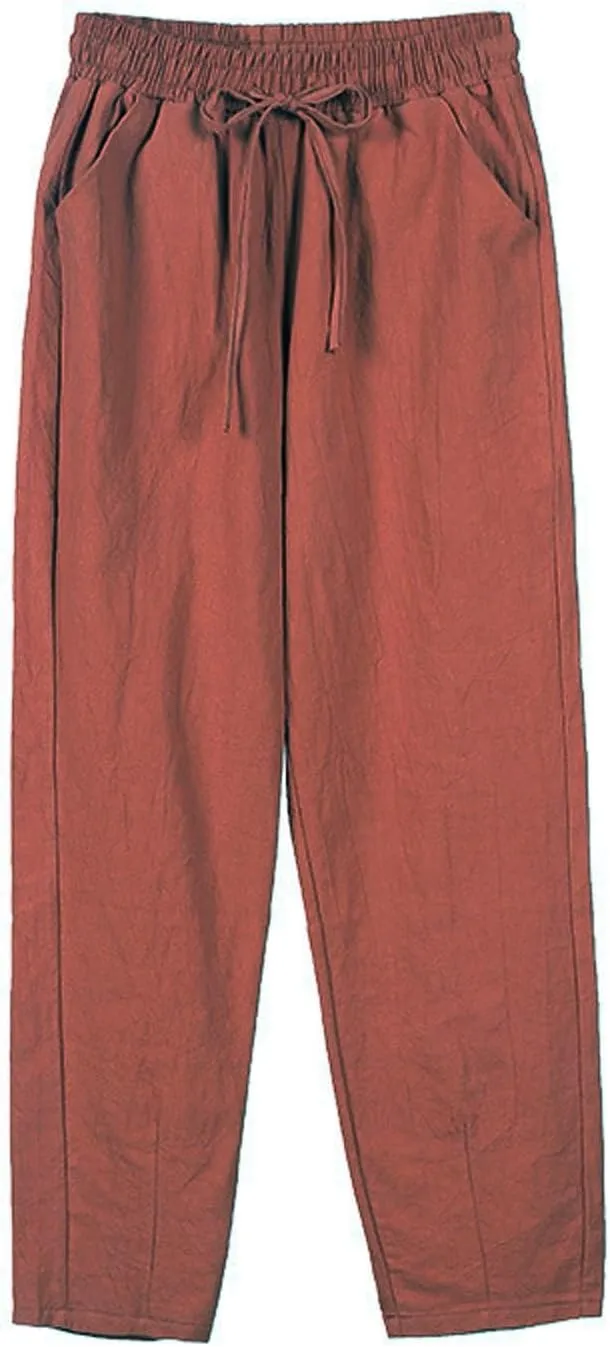 Linen Pants for Women, Straight Leg Peasant Pants Plus Size Casual Linen