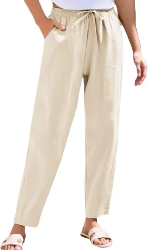 Linen Pants for Women, Straight Leg Peasant Pants Plus Size Casual Linen
