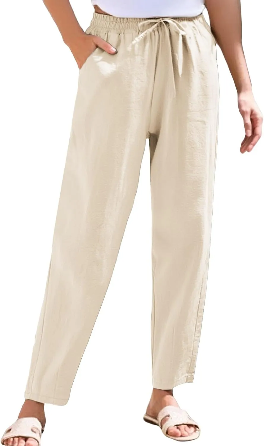 Linen Pants for Women, Straight Leg Peasant Pants Plus Size Casual Linen
