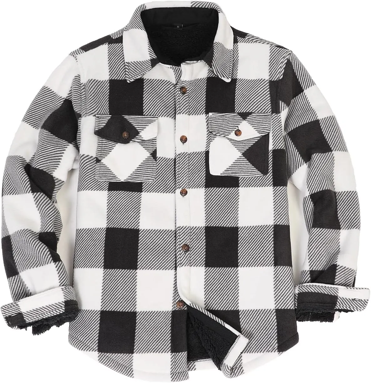 Lisskolo Men's Warm Sherpa Flannel Shirt Jacket Heavy Fleece Lined Plaid Button Up Jackets