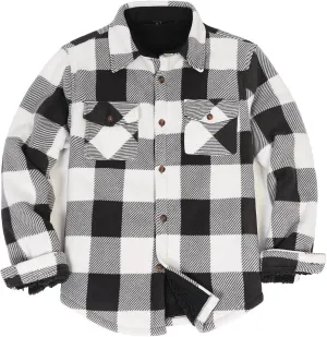 Lisskolo Men's Warm Sherpa Flannel Shirt Jacket Heavy Fleece Lined Plaid Button Up Jackets