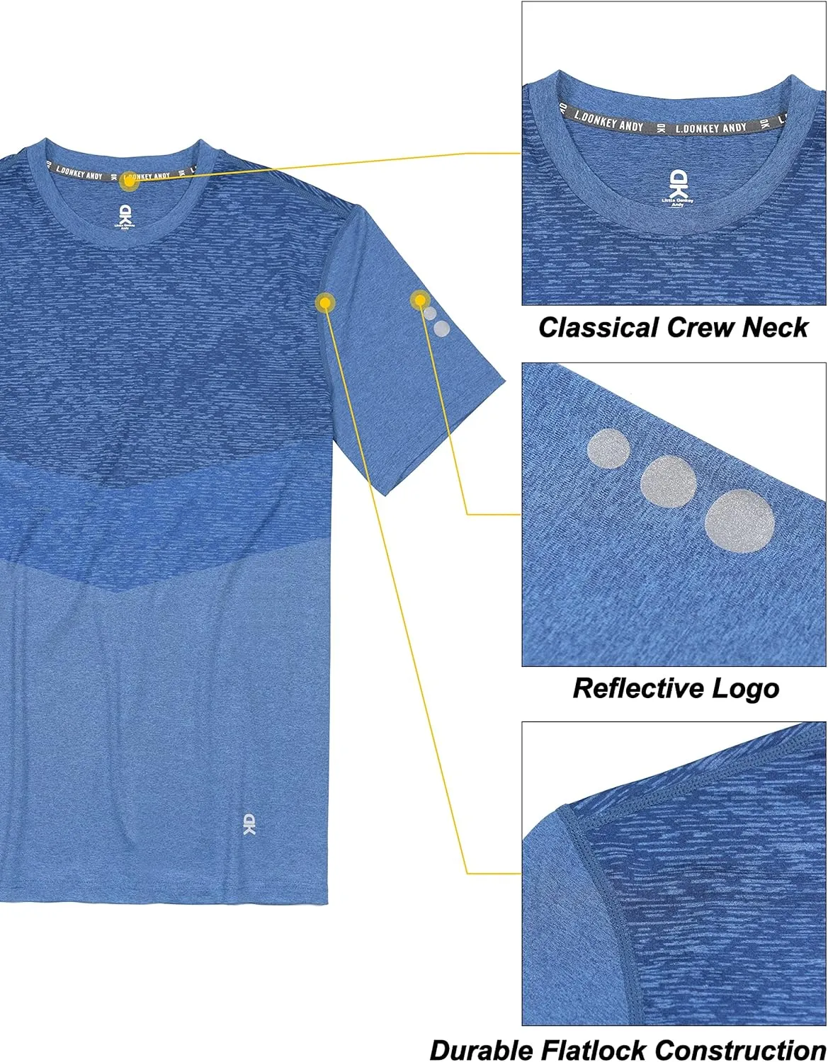 Little Donkey Andy Men's Quick Dry Sweat Wicking Stretch Short Sleeve T-Shirt UV Protection Workout Running Hiking Tee